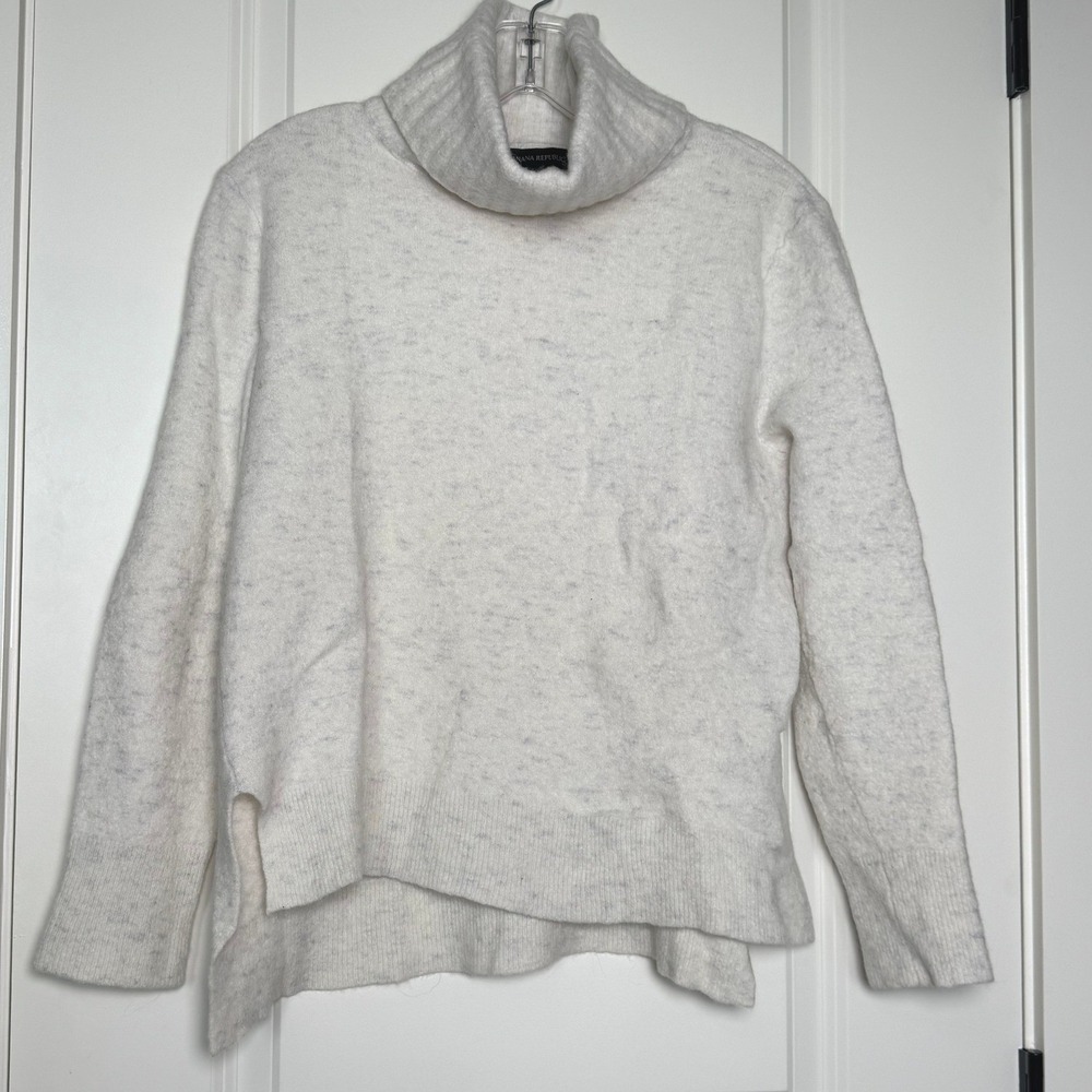 Banana Republic Aire Womens Ivory Marled Turtleneck Sweater High-Low Hem Large